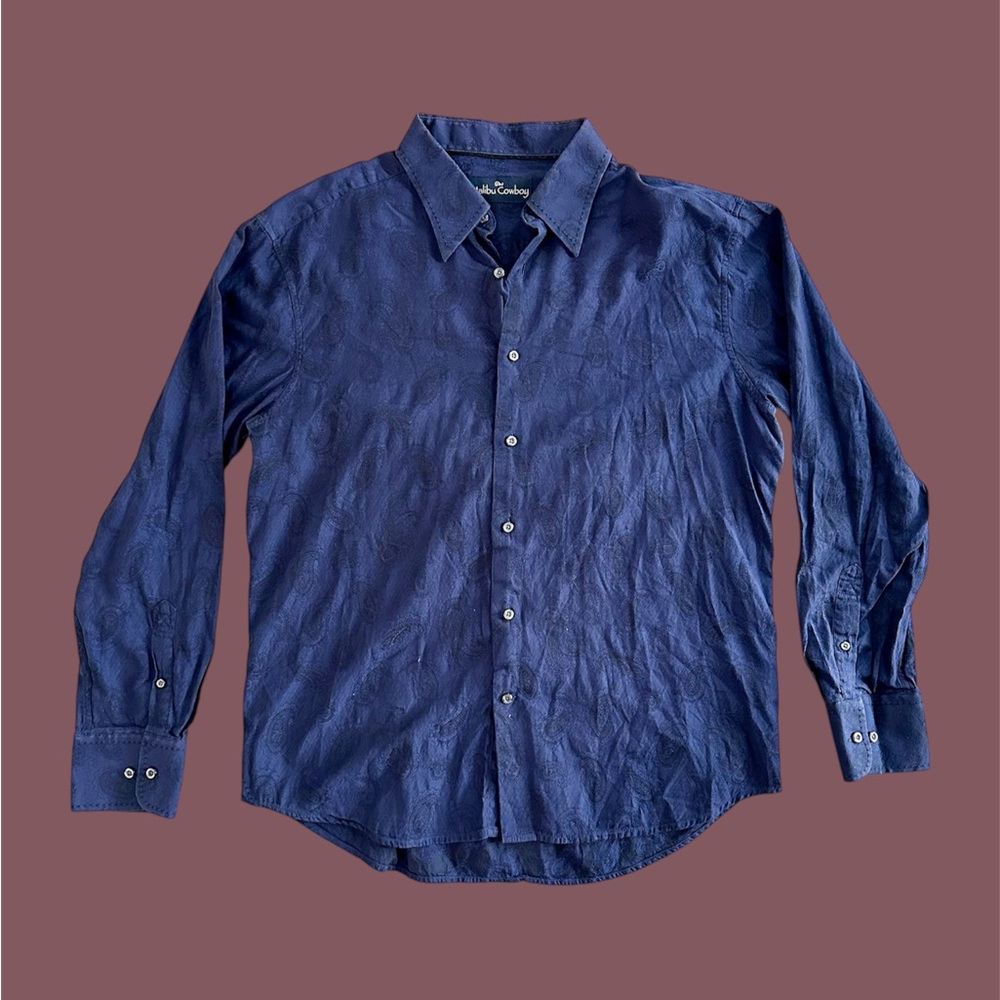 Malibu Cowboy Men’s XL Navy‎ Western Dress Shirt Button Up Black Paisley Rodeo